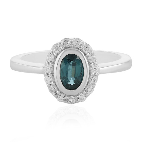 Anello in argento con Cianite Blu Foglia di Tè