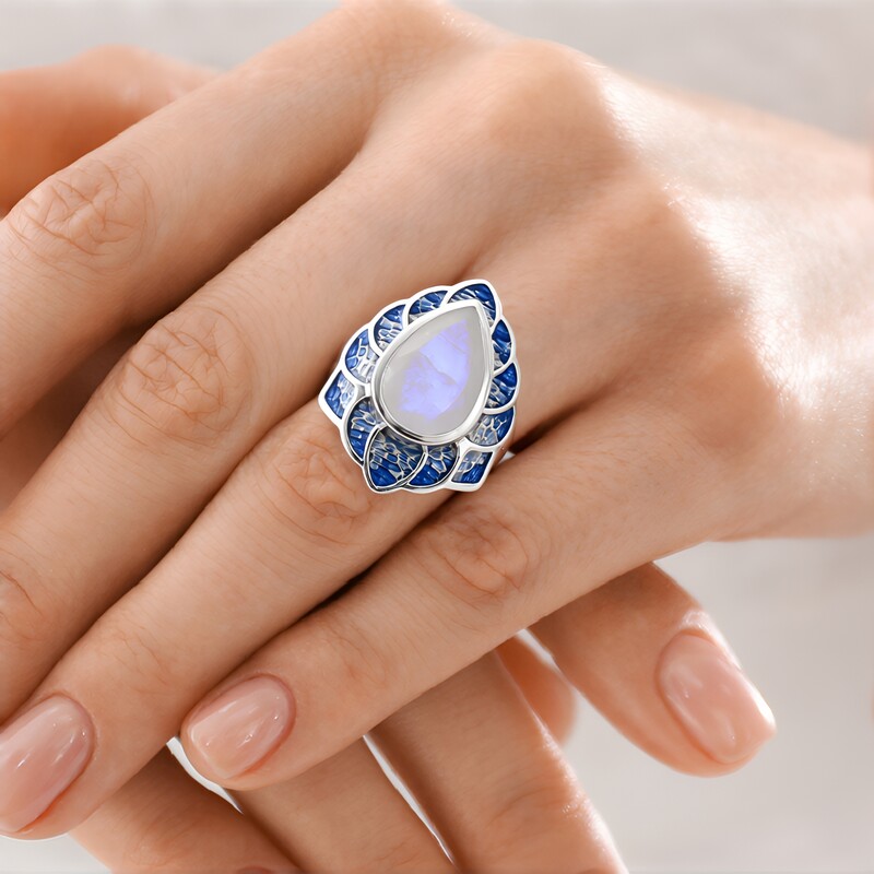 Regenbogen-Mondstein-Silberring (Adela Silber)