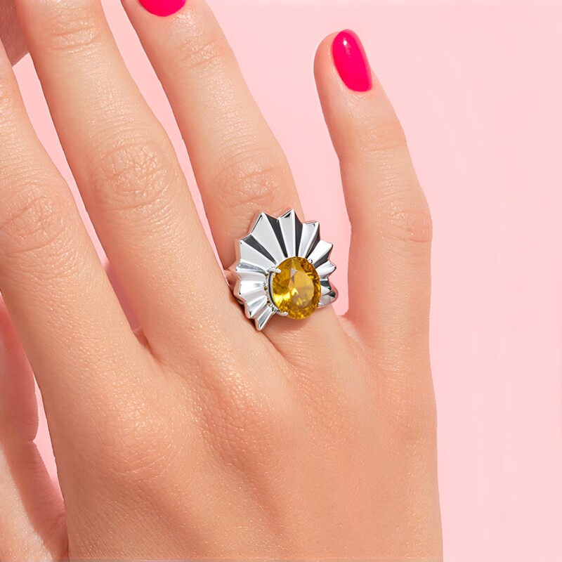 Zilveren ring met een Gele Zirkoon (SAELOCANA)