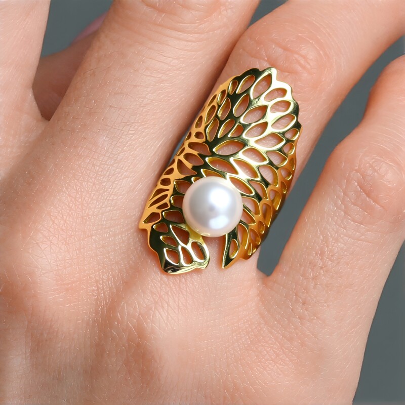 White Freshwater Pearl Silver Ring (TPC)