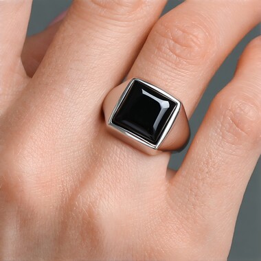 Schwarzer Achat-Silberring