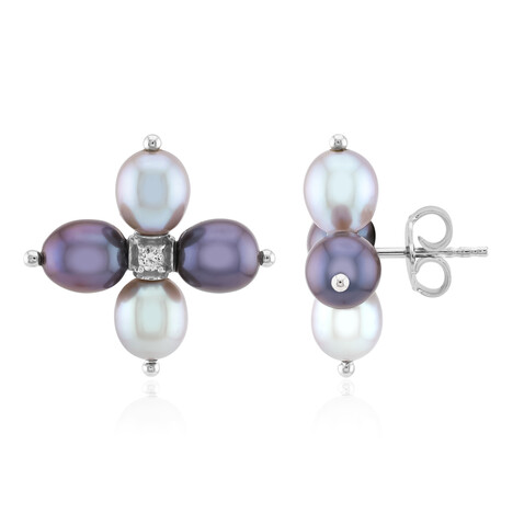 Zilveren oorbellen met Zwarte zoetwater kweekparels (TPC)