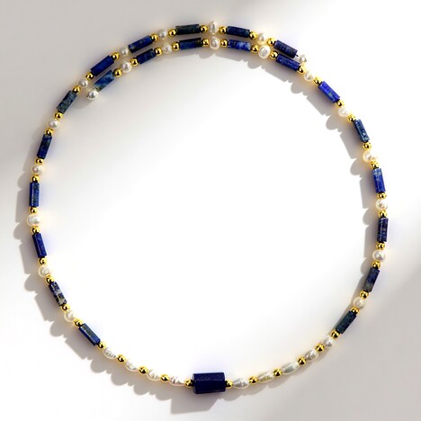 Collana rigida in acciaio con Lapislazzuli (Riya)