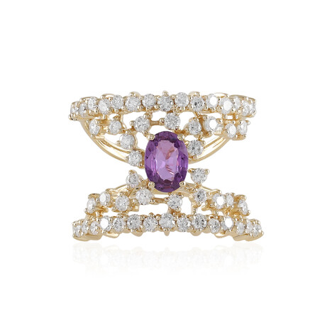 Nicht erhitzter Purpurfarbener Ceylon-Saphir-Goldring (de Melo)