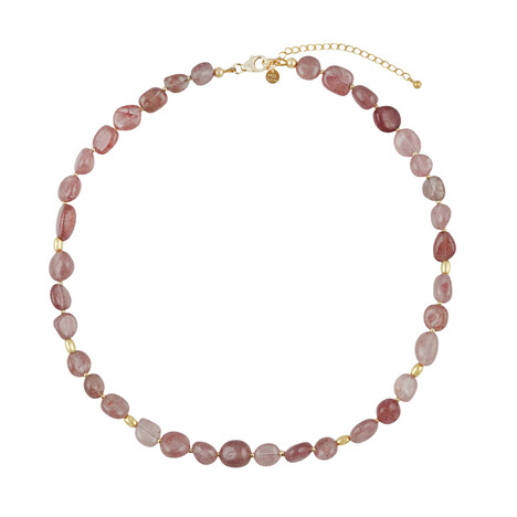 Zilveren halsketting met aardbei kwartskristallen