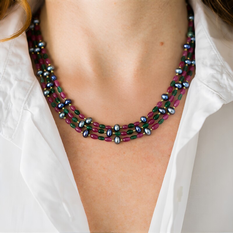 Black Freshwater Pearl Silver Necklace (Riya)