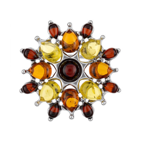 Broche en argent et Ambre baltique couleur cognac (dagen)