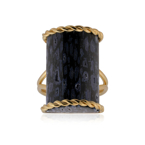 Anello in argento con Legno di Palma pietrificato Jambi (Bali Barong)