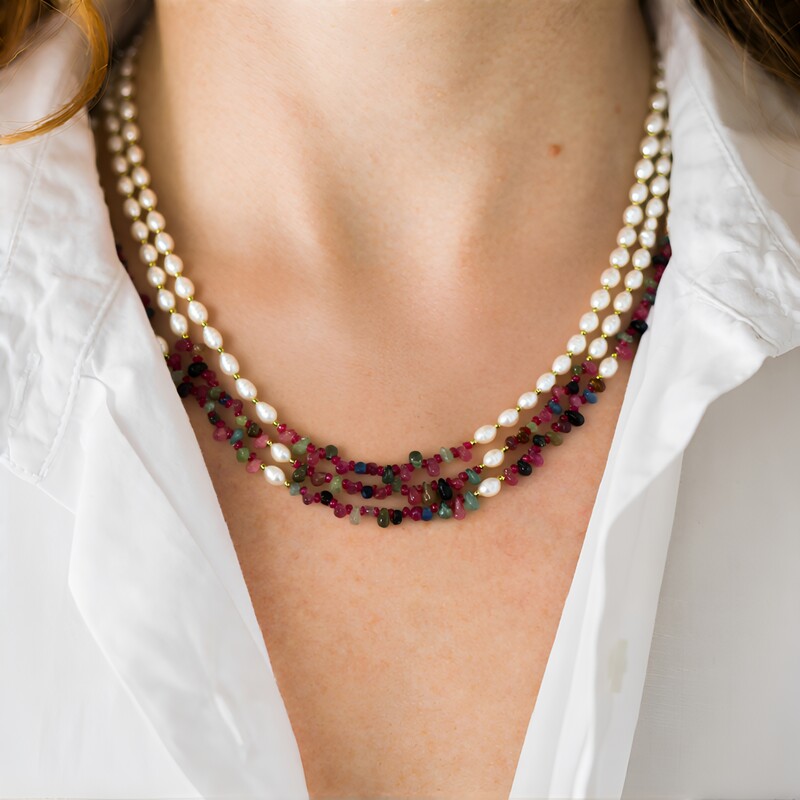 Zilveren halsketting met Witte zoetwater kweekparels (Riya)