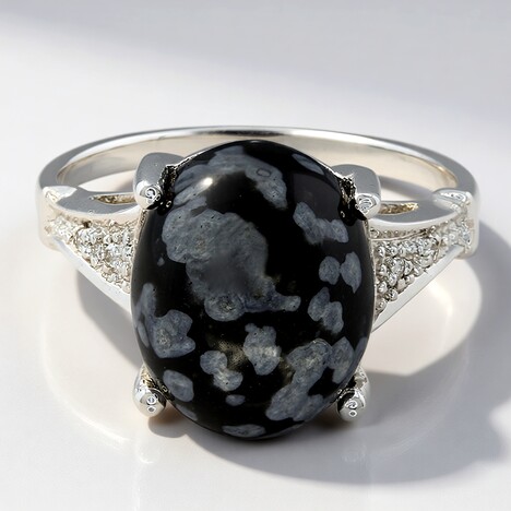 Anello in argento con Ossidiana Fiocco di Neve