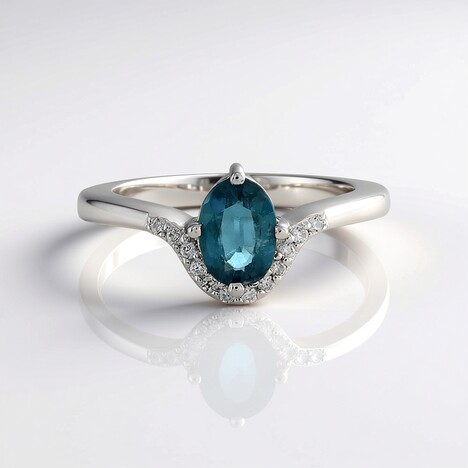 Anello in argento con Cianite Blu Foglia di Tè