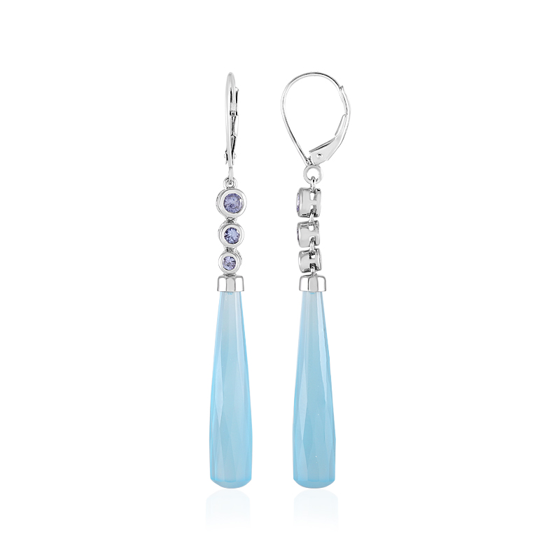 Orecchini in argento 925 con calcedonio blu: castone fatto a
