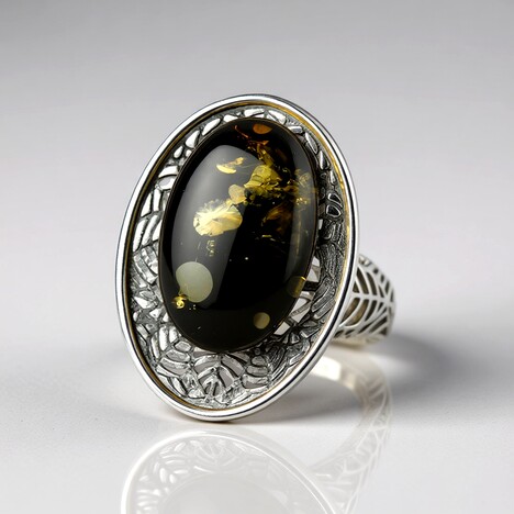 Anello in argento con Ambra Baltica Verde (dagen)