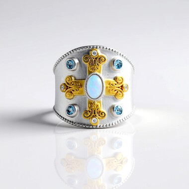Pierścionek ze srebra rodowanego - Opal Welo AAA (Dallas Prince Designs)