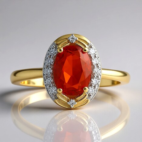 Anello in oro con Opale di Fuoco Messicano AAA