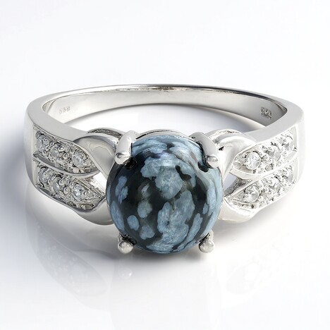 Anello in argento con Ossidiana Fiocco di Neve