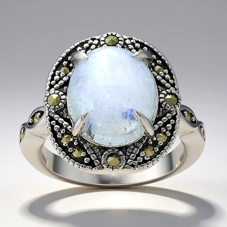 Anello in argento con Pietra di Luna Arcobaleno (Annette classic)