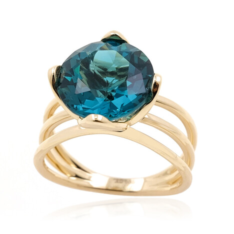 Bague en or et Apatite bleu caraïbe (de Melo)