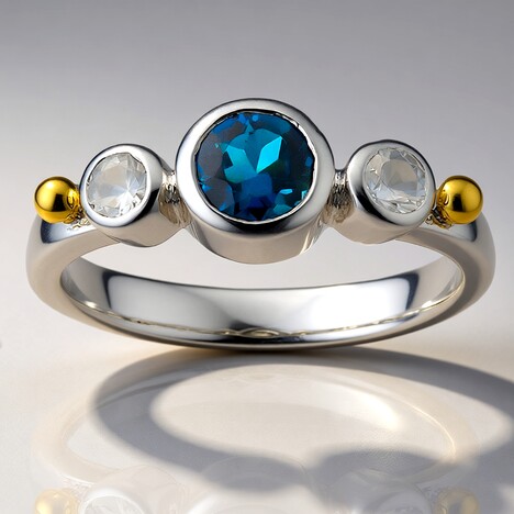 Anello in argento con Topazio Blu Londra (Granulieren)