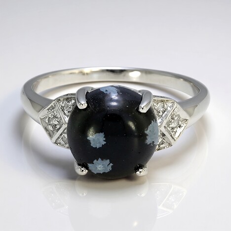 Anello in argento con Ossidiana Fiocco di Neve