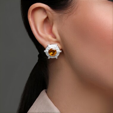 Pendientes en plata con Cuarzo cognac