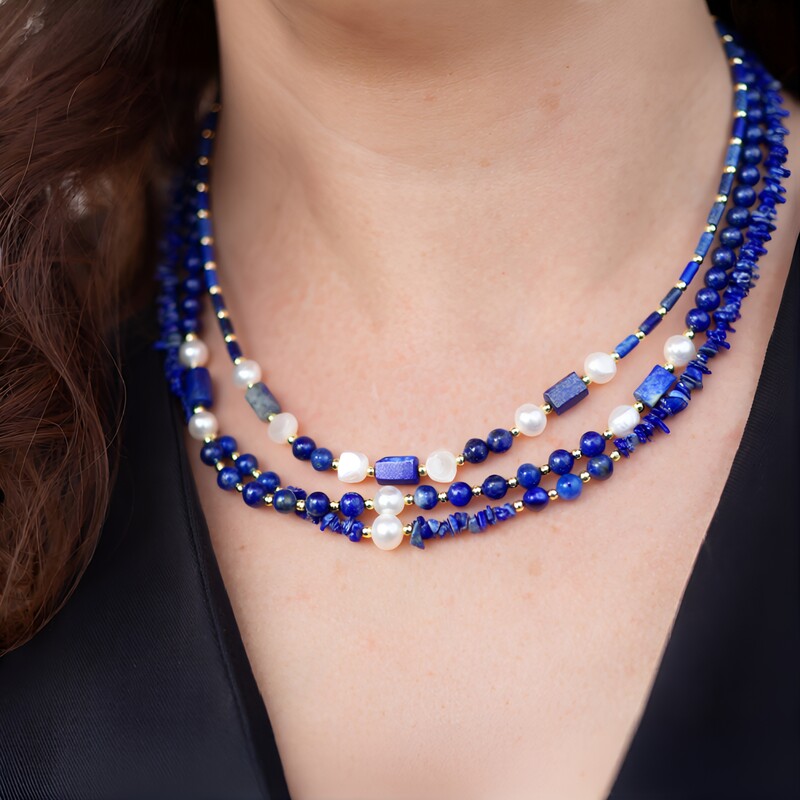 Lapislazuli-Silberhalskette (Riya)