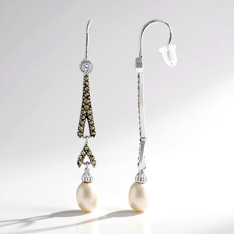 Boucles d'oreilles en argent et Perle blanche de culture d'eau douce