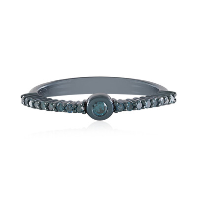 Blauer I2 Brillant-Silberring