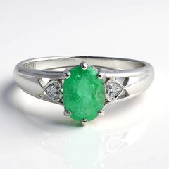 Anello placcato in platino con Smeraldo Bahia