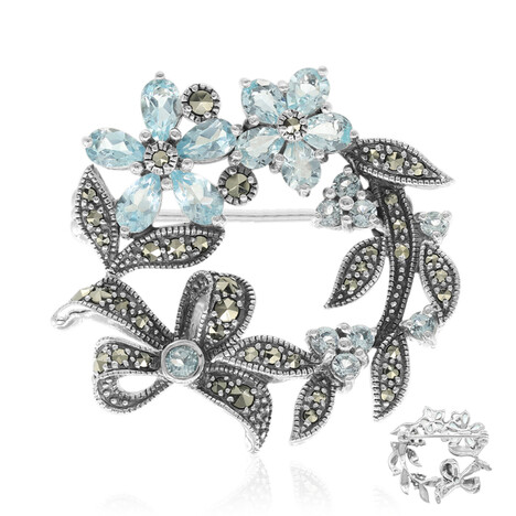 Broche en plata con Topacio azul cielo
