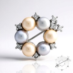 Broche en argent et Perle de culture d'eau douce de couleur pêche