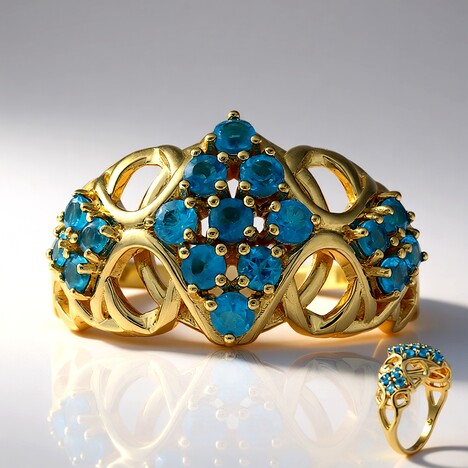 Anello in oro con Apatite Blu Neon Goias (Rifkind 1894 Collection)