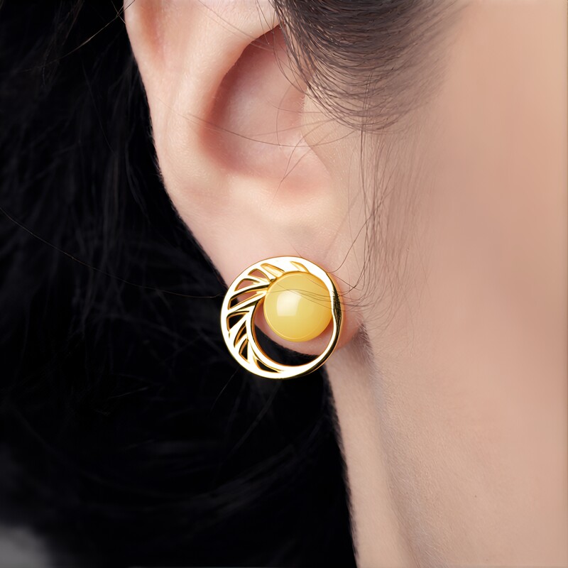 Pendientes en plata con Ámbar báltico Milky (dagen)