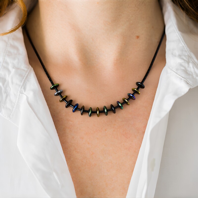 Hämatit-Silberhalskette