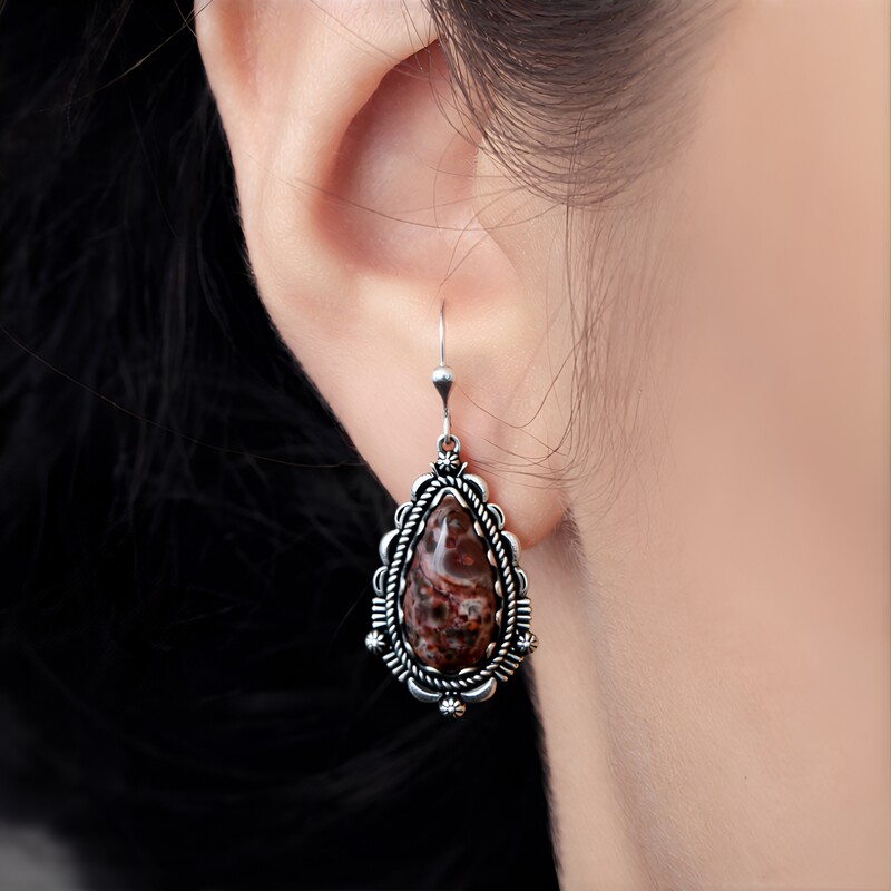 Boucles d'oreilles en argent et Jaspe Léopard (Desert Chic)