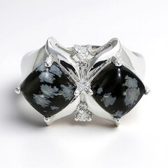 Anello in argento con Ossidiana Fiocco di Neve