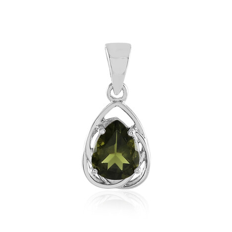 Zilveren hanger met een moldaviet