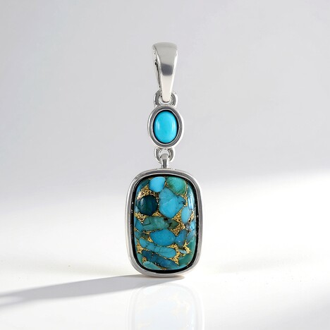 Pendentif en argent et Turquoise bleue cuivrée de Mohave (Faszination Türkis)