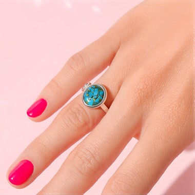 Bague en argent et Turquoise bleue cuivrée de Mohave (Faszination Türkis)