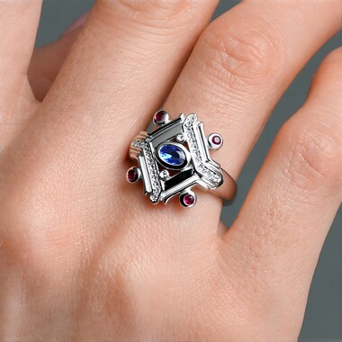 Bague en argent et Saphir bleu de Ceylan non chauffé