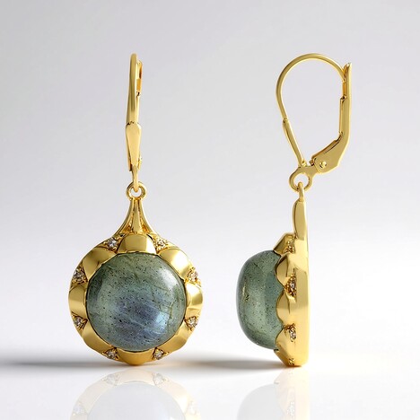 Boucles d'oreilles en argent et Labradorite verte de Maniry (KM by Juwelo)