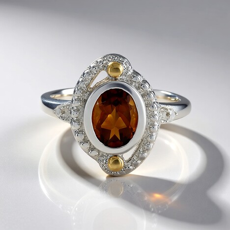 Anello in argento con Citrino Madeira (Granulieren)