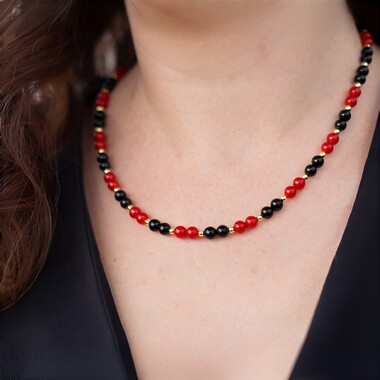 Collana rigida in acciaio con Onice Nero (Riya)