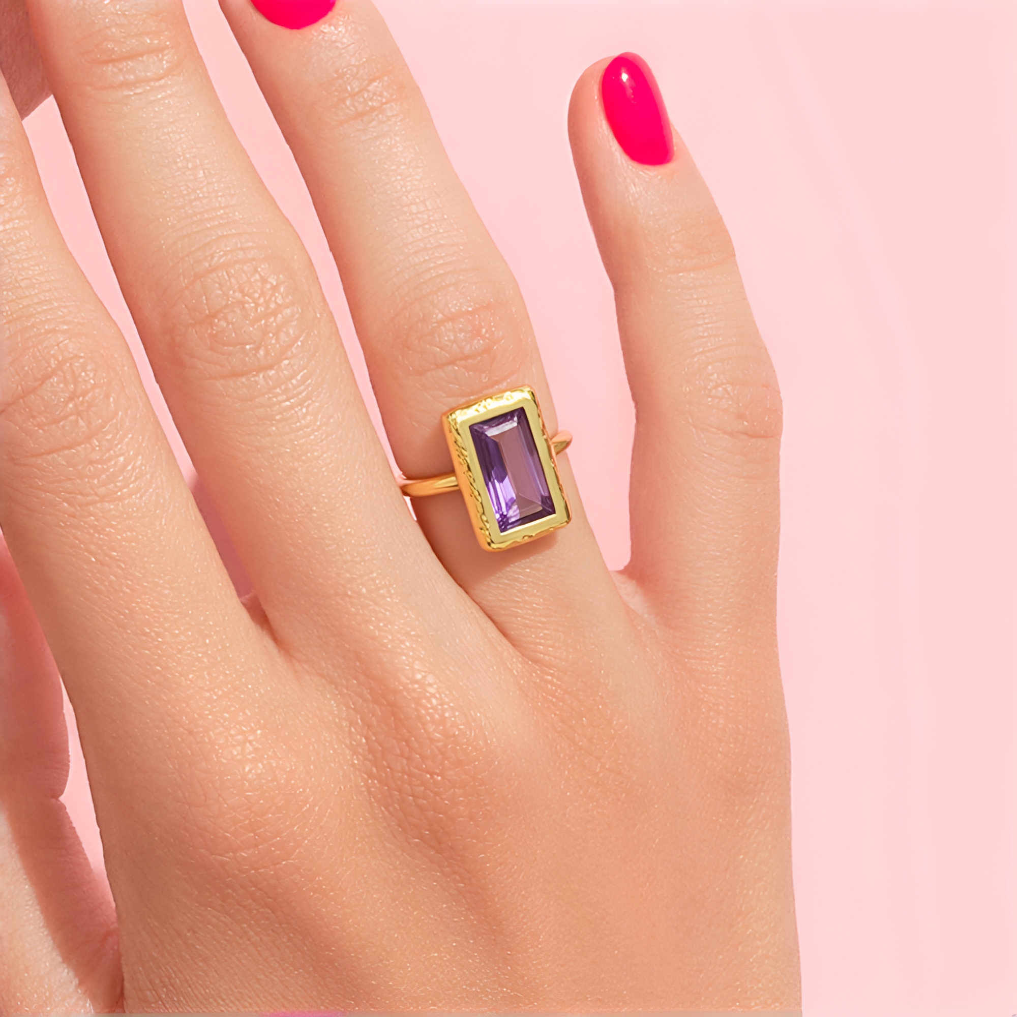 Bague Dolly-Bijoux T58 Améthyste Lavande Pavé Diamants Cz - Plaqué Or 18K