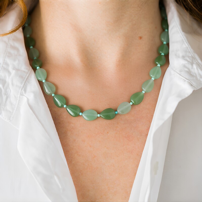 Zilveren halsketting met Groene Aventurijnen