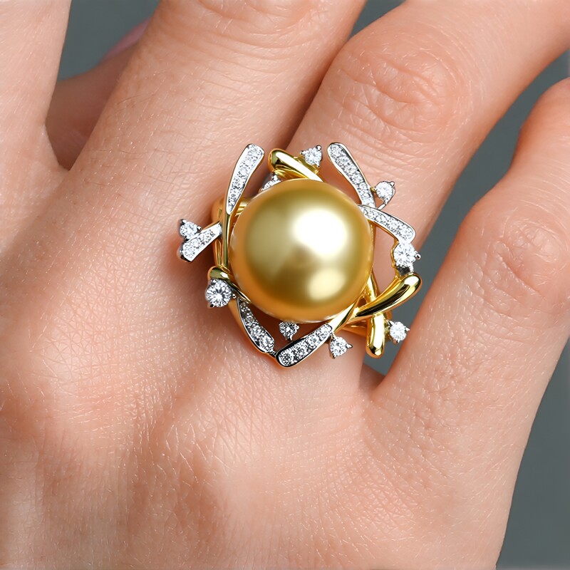 Anillo en oro con Perla dorada del Mar del Sur Kabira  (TPC)