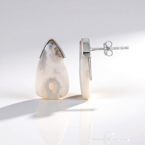 Orecchini in argento con Agata Bianca (Bali Barong)
