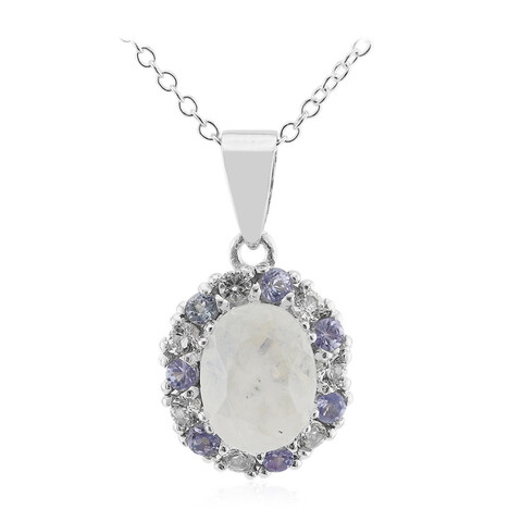 Regenbogen-Mondstein-Silberhalskette