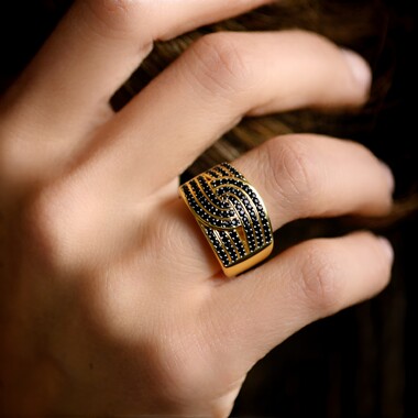 Black Spinel Silver Ring