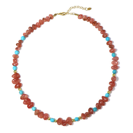 Zilveren halsketting met rhodochrosietstenen